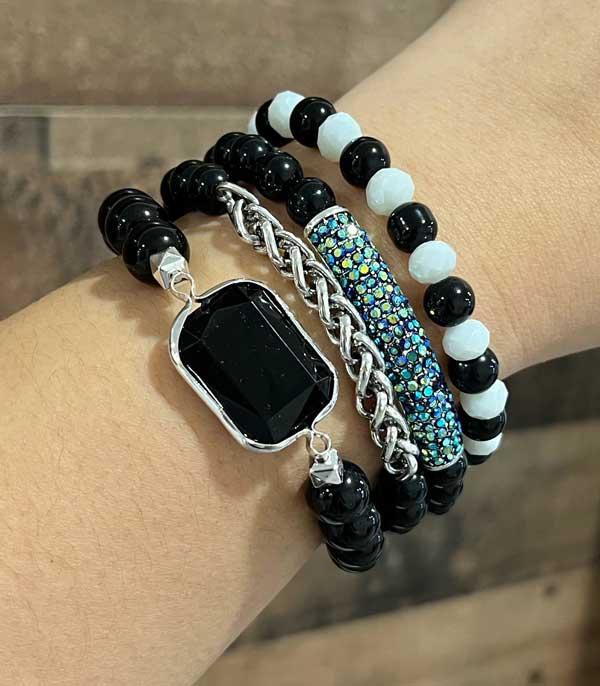 Black Beaded Bracelet Set