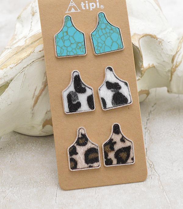 Studded Ear Tag Earring Set