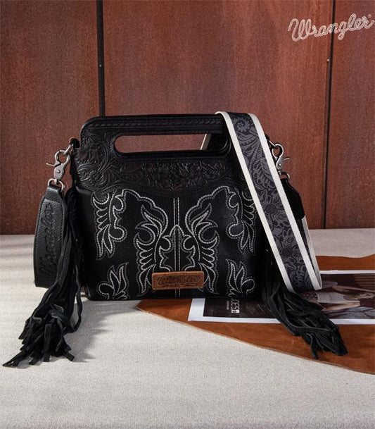 Wrangler Tooled Handle Bag With Fringe