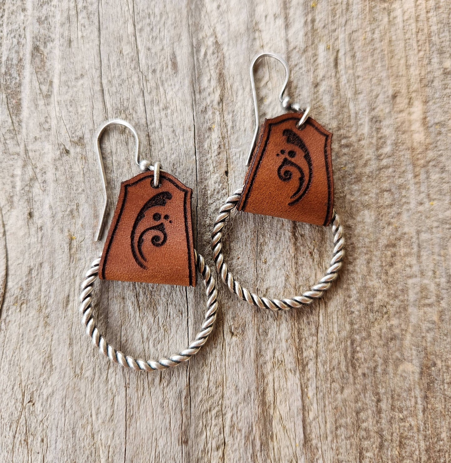 "Jackie"  Handmade Tooled Leather & Rope Earrings