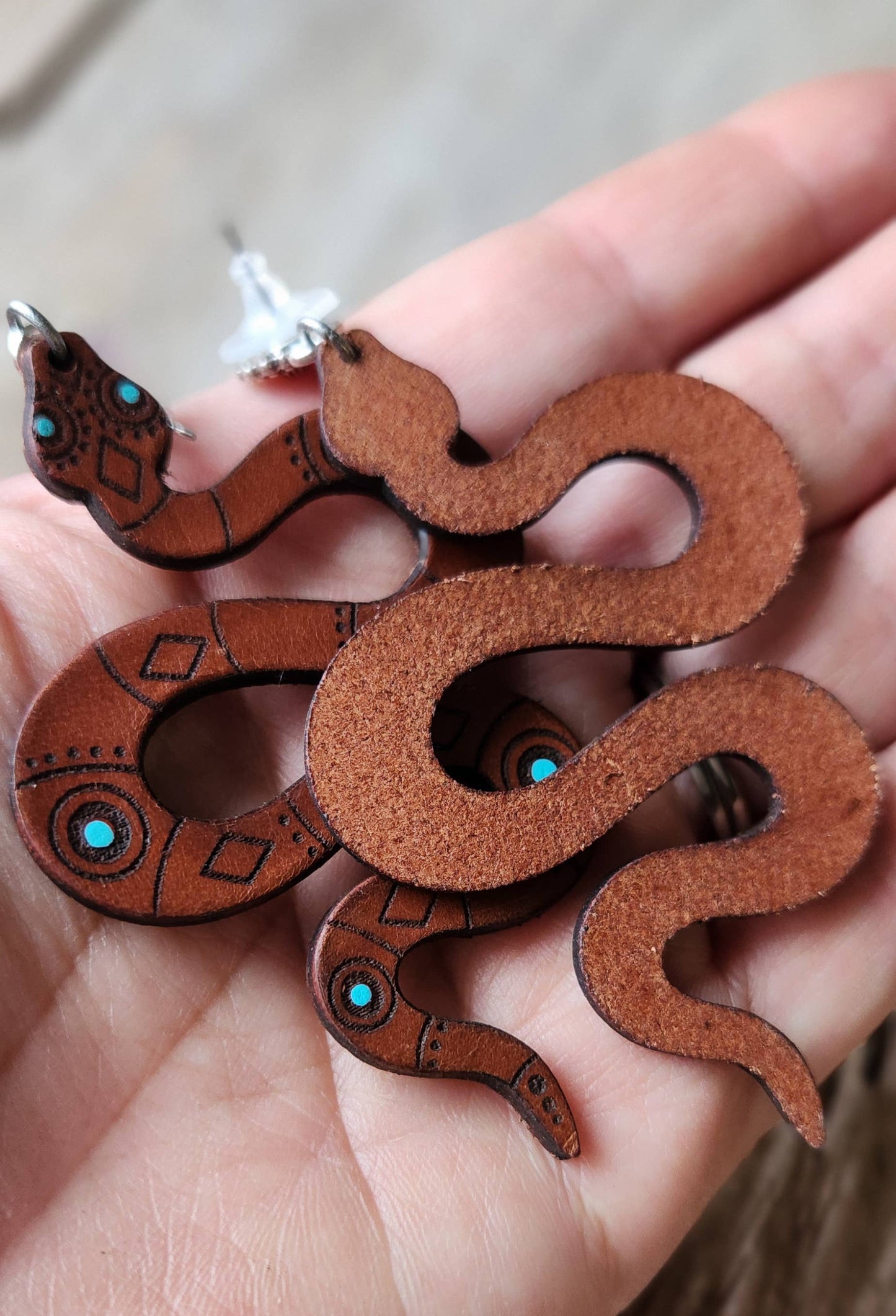 "Josie"  Handmade Tooled Leather Snake Earrings