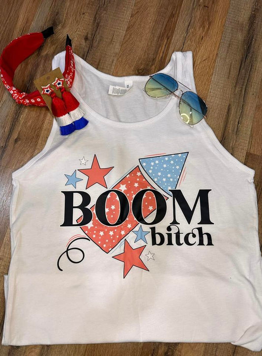 Boom Bitch White Tank