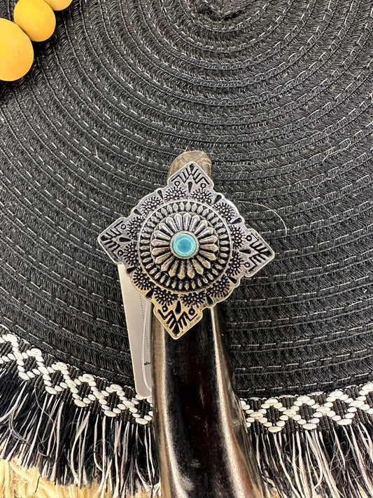 Hippie Diamond Turquoise Concho Ring