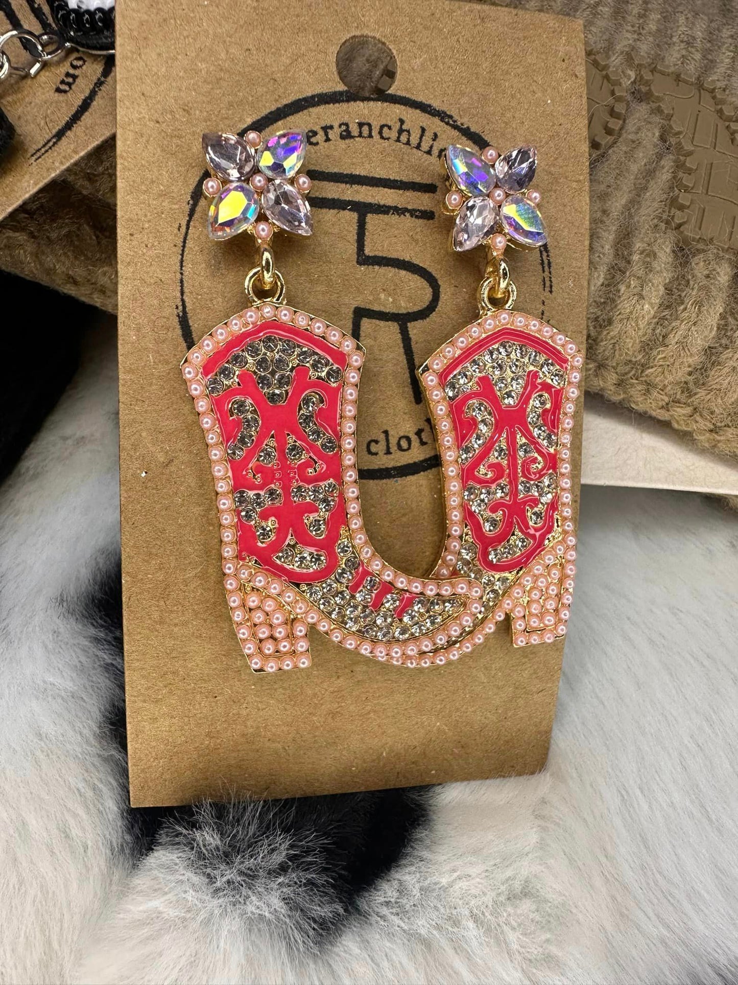 Pink Rhinestone Boot Earrings