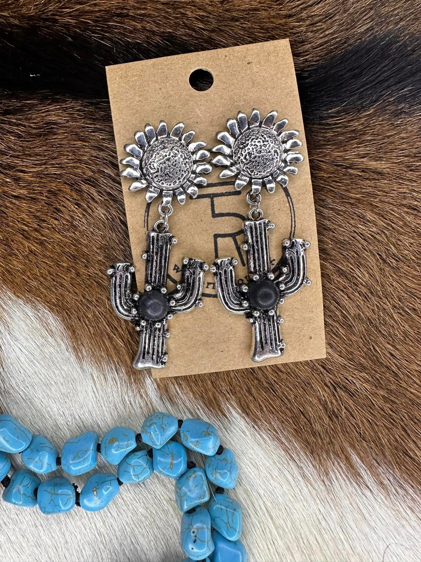 Black Stone Cactus Earrings