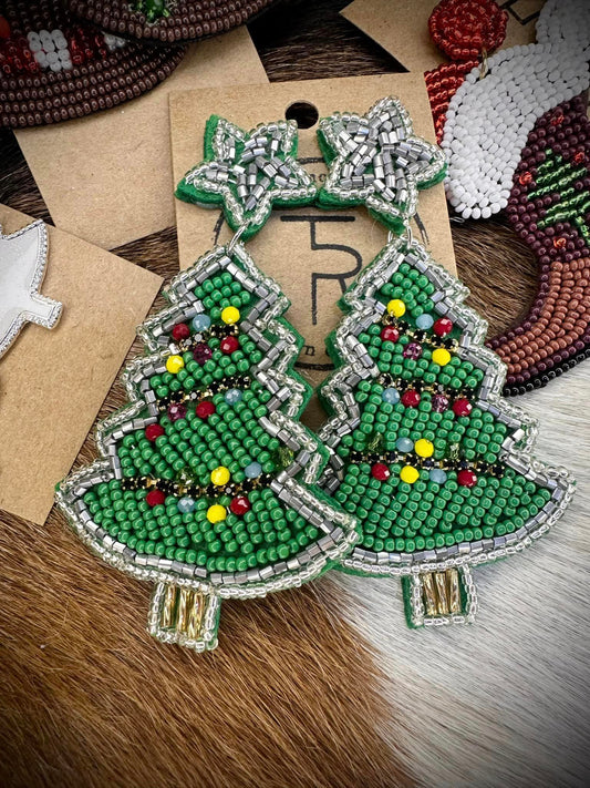 Christmas Tree Beaded Western Earrings