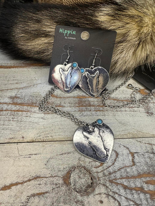 Heart Horse Earring/Necklace Set