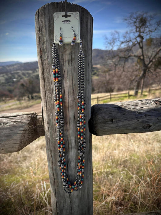 Beaded multicolored Navajo pearl layered necklace