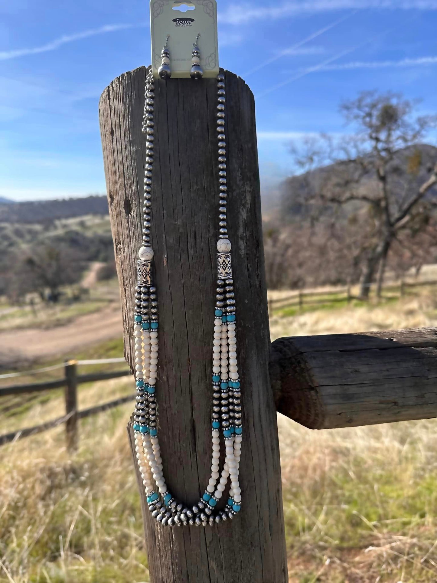 White stone Navajo Pearl layered necklace