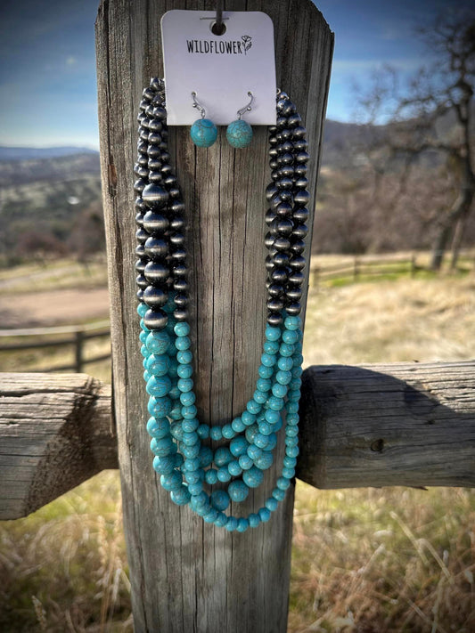 Navajo Pearl and Turquoise Layered Necklace