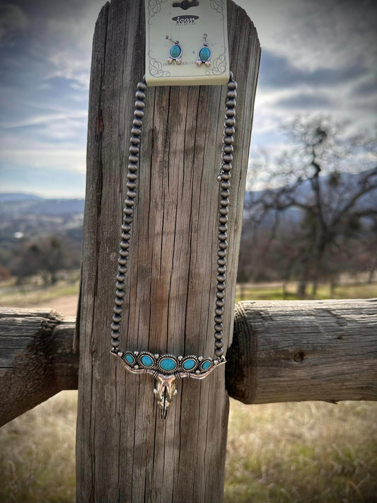 Turquoise skull earrings and Necklace