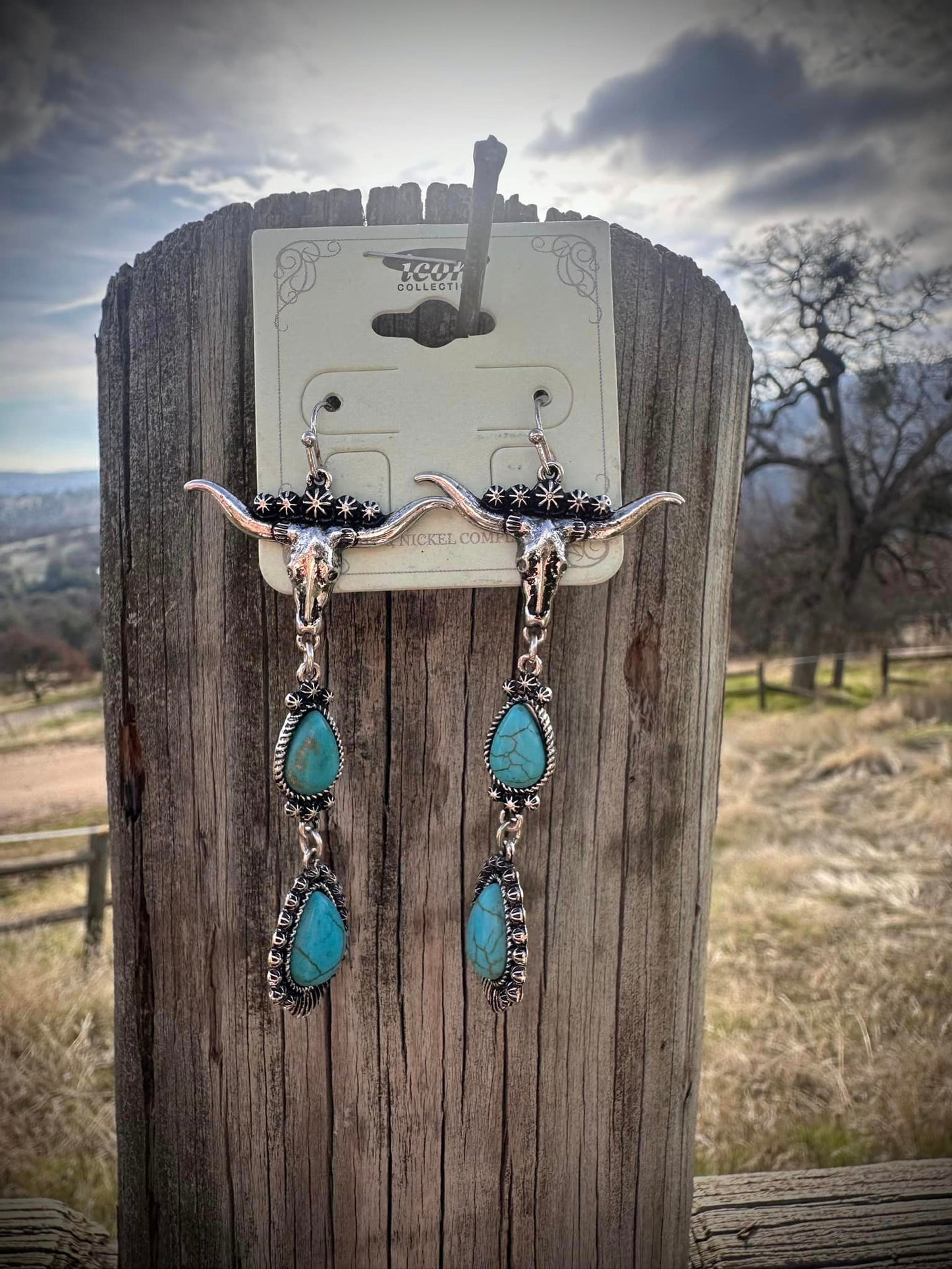 Skull Turquoise Drop Earrings