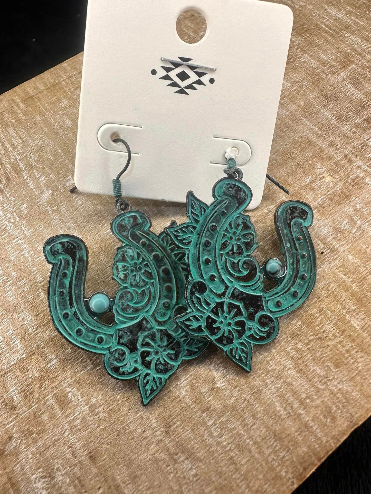 Turquoise Patina Horseshoe Earrings