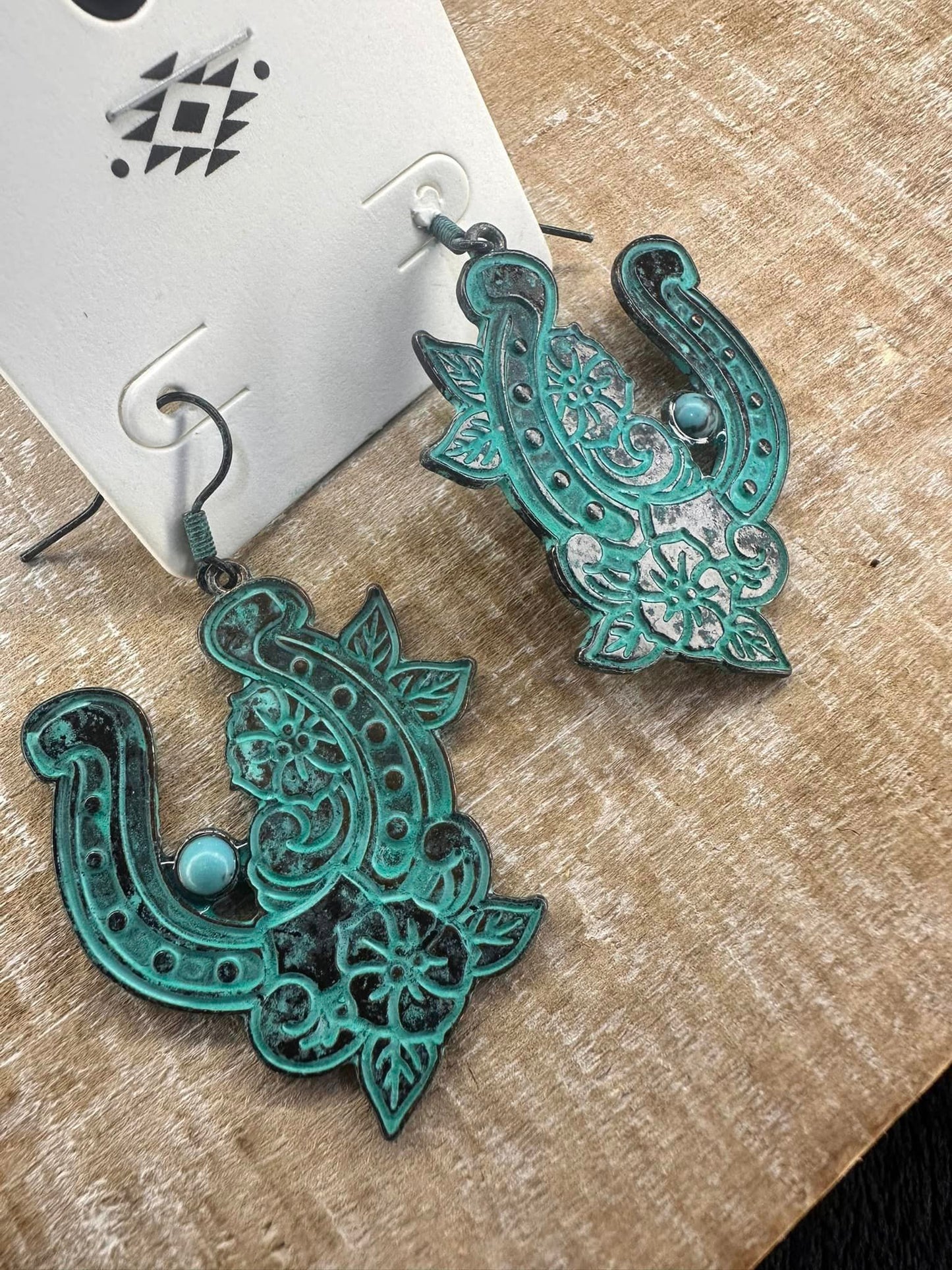 Turquoise Patina Horseshoe Earrings