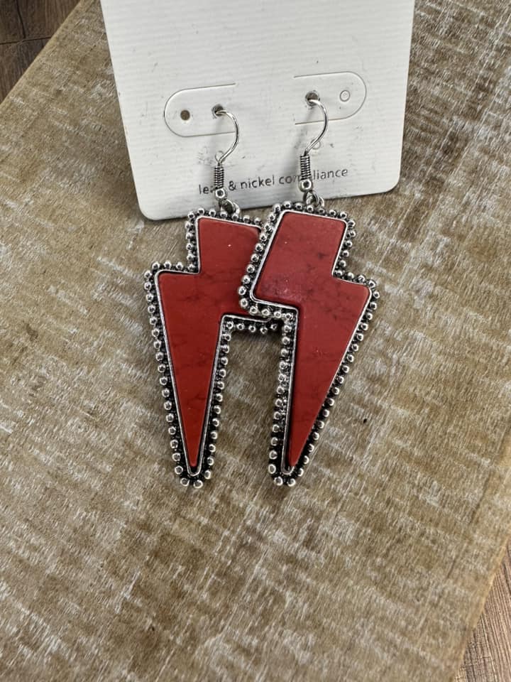 Red Lighting Bolt Earrings