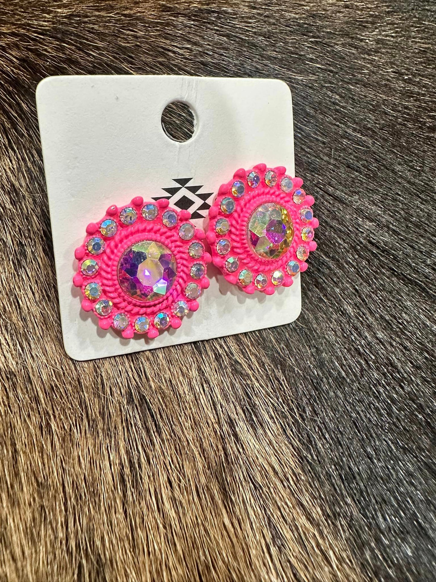 Studded Hot Pink Rhinestone Earrings