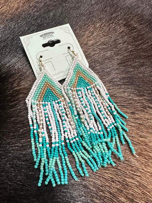 Beaded Turquoise Hook Earrings