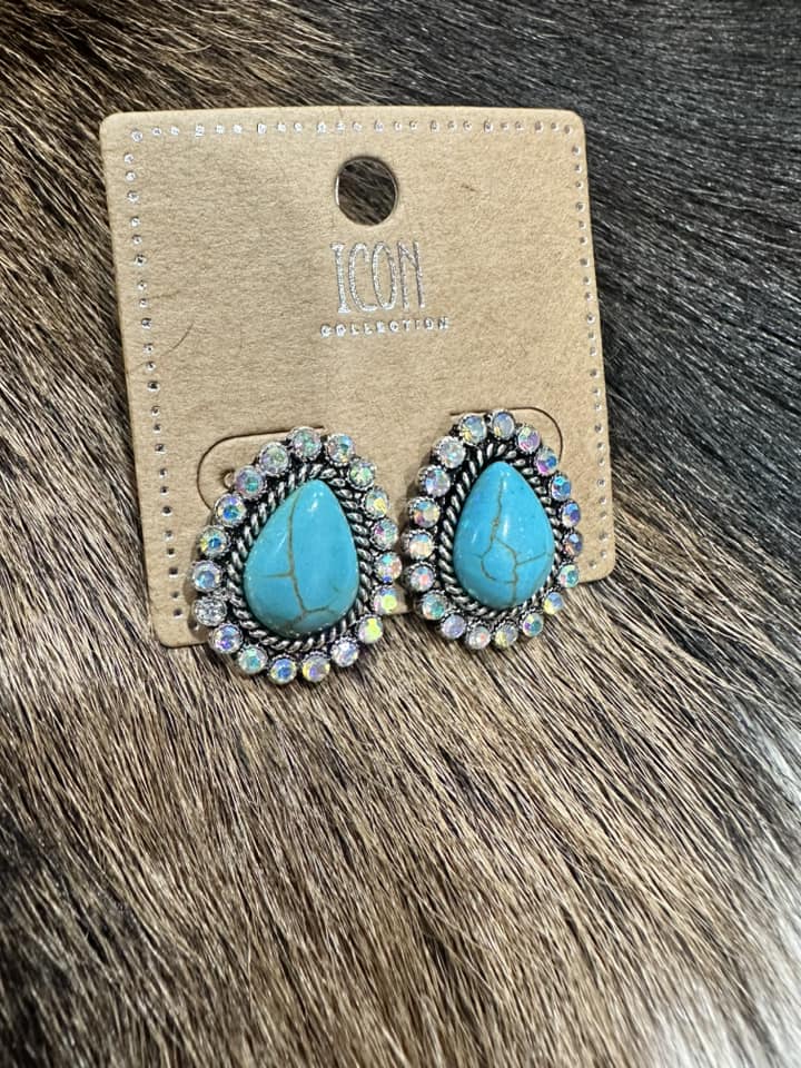 Studded Tear Drop Turquoise Earrings