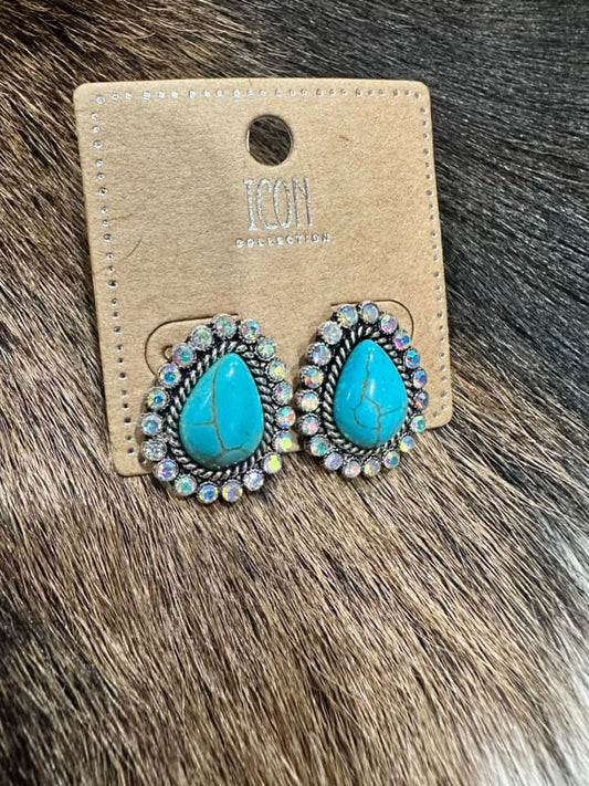 Studded Tear Drop Turquoise Earrings