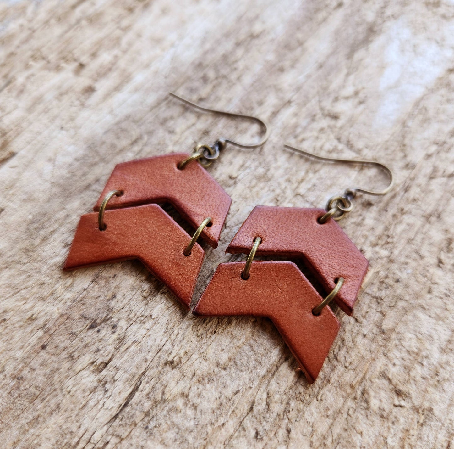 "Rey" Distressed Leather Chevron Earrings