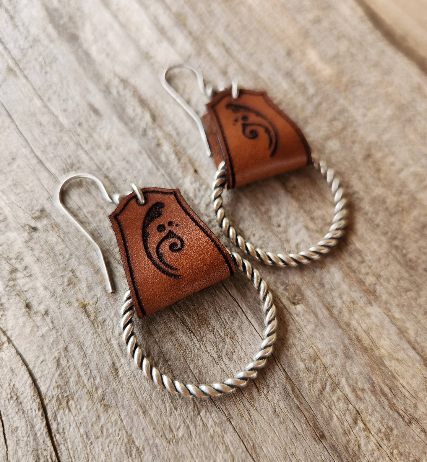 "Jackie"  Handmade Tooled Leather & Rope Earrings