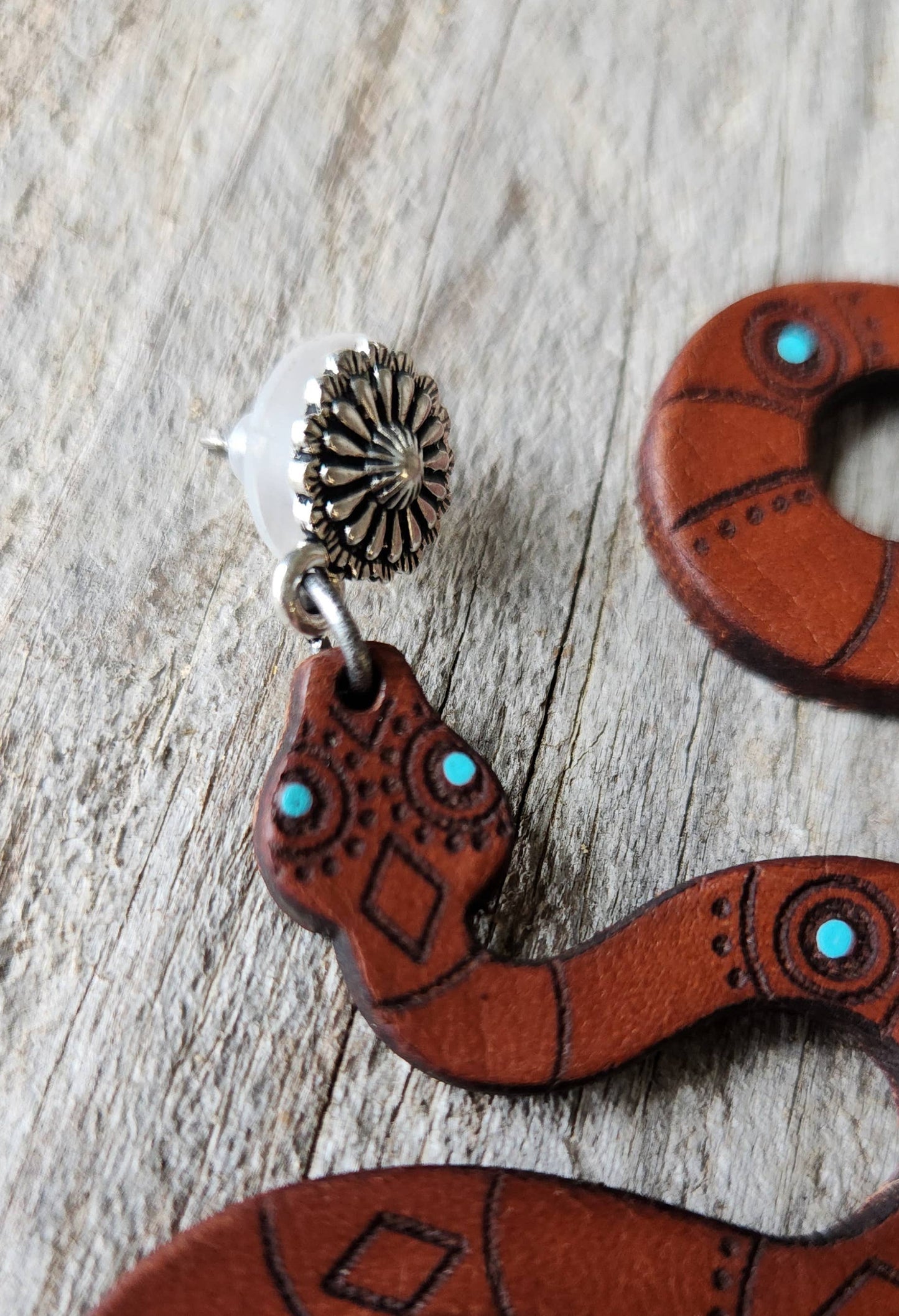 "Josie"  Handmade Tooled Leather Snake Earrings