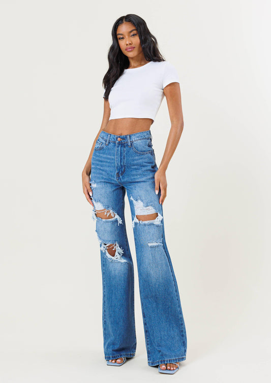 Wide Leg Ripped Jeans High Rise