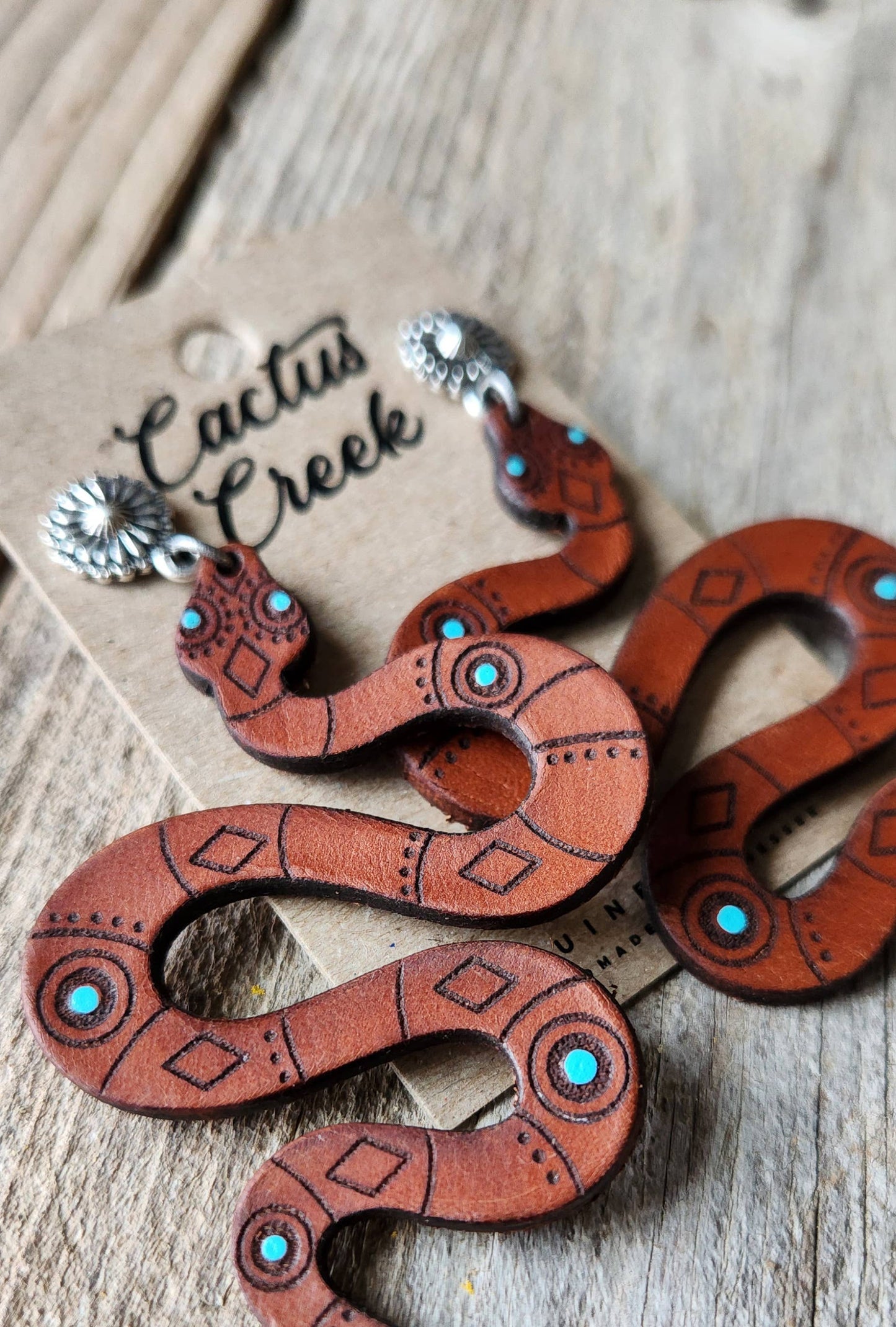 "Josie"  Handmade Tooled Leather Snake Earrings