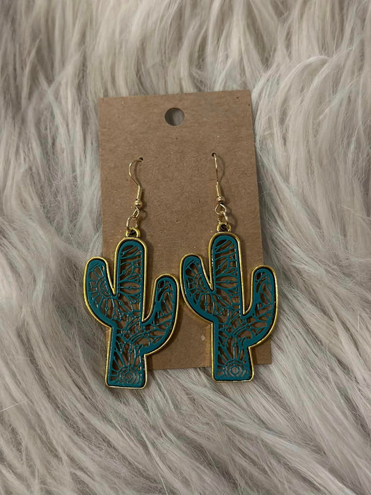 Cactus Earrings Teal/Gold