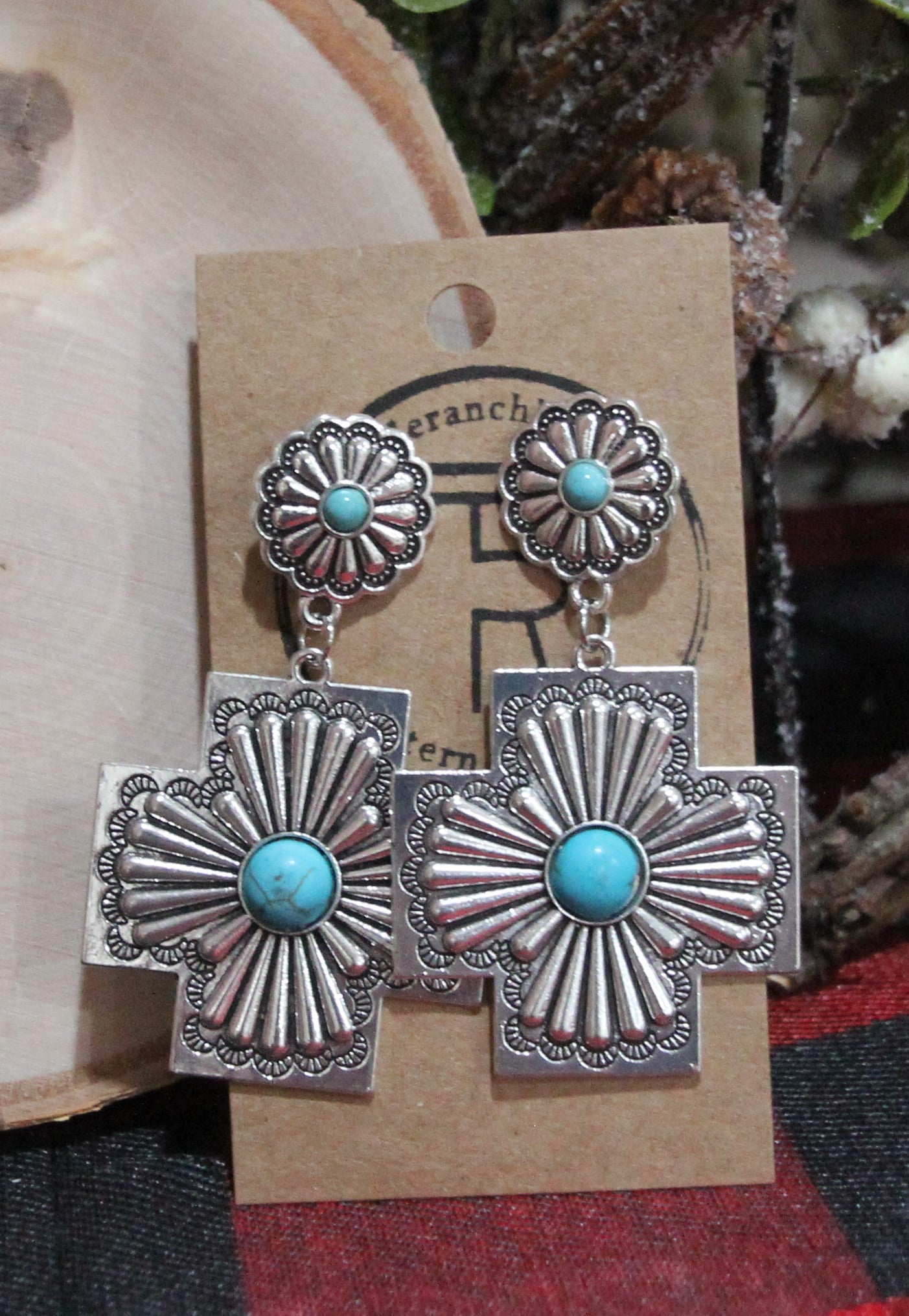 Cross Concho Western Earrings