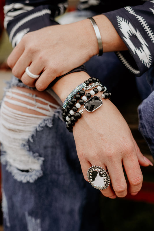 Black Beaded Bracelet Set