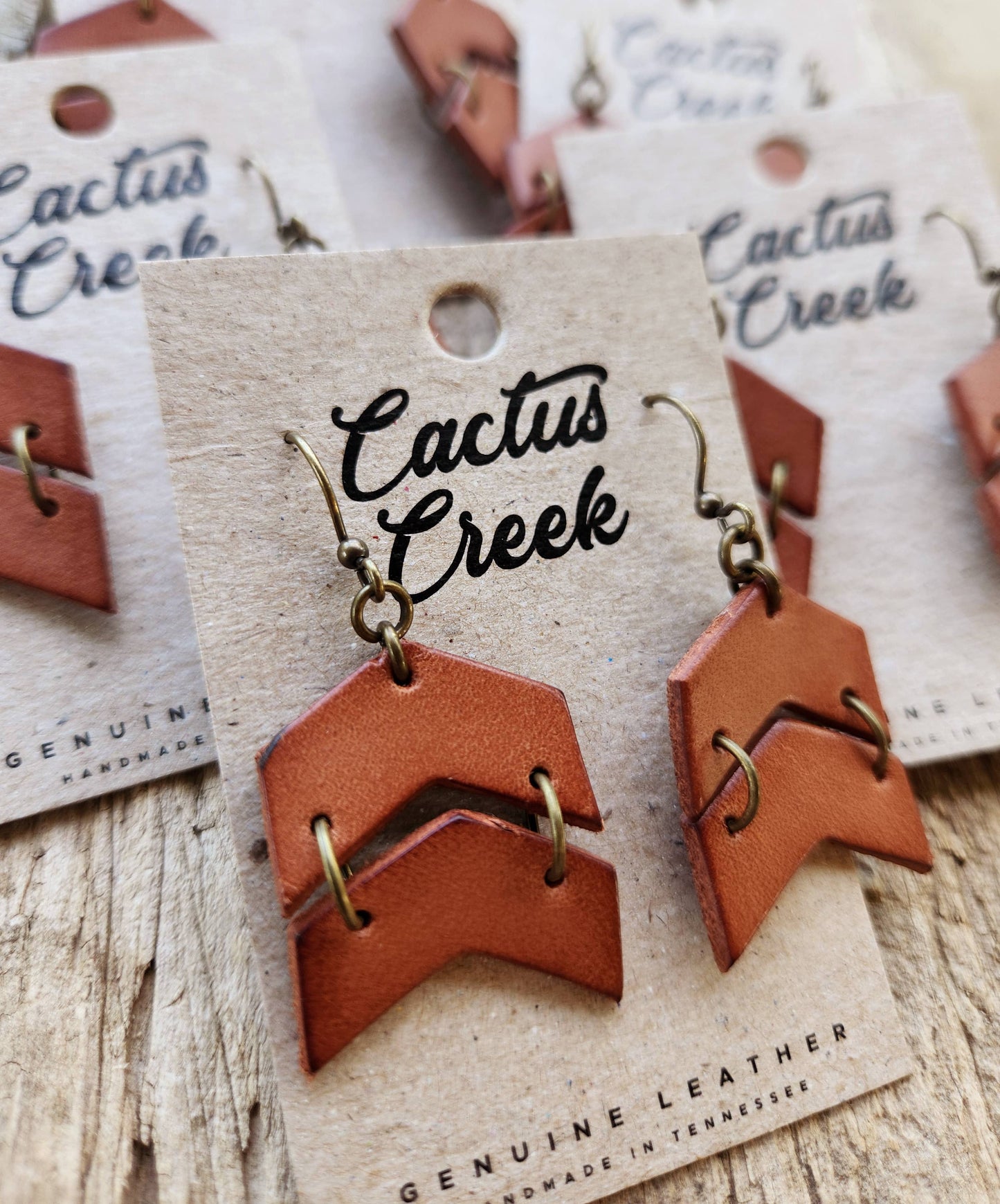 "Rey" Distressed Leather Chevron Earrings