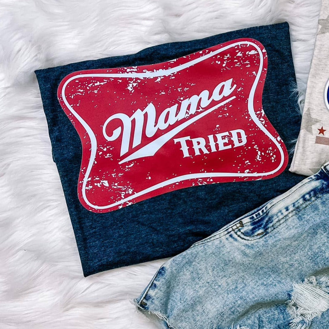 Western Vibes Mama Tried Navy Graphic Tee