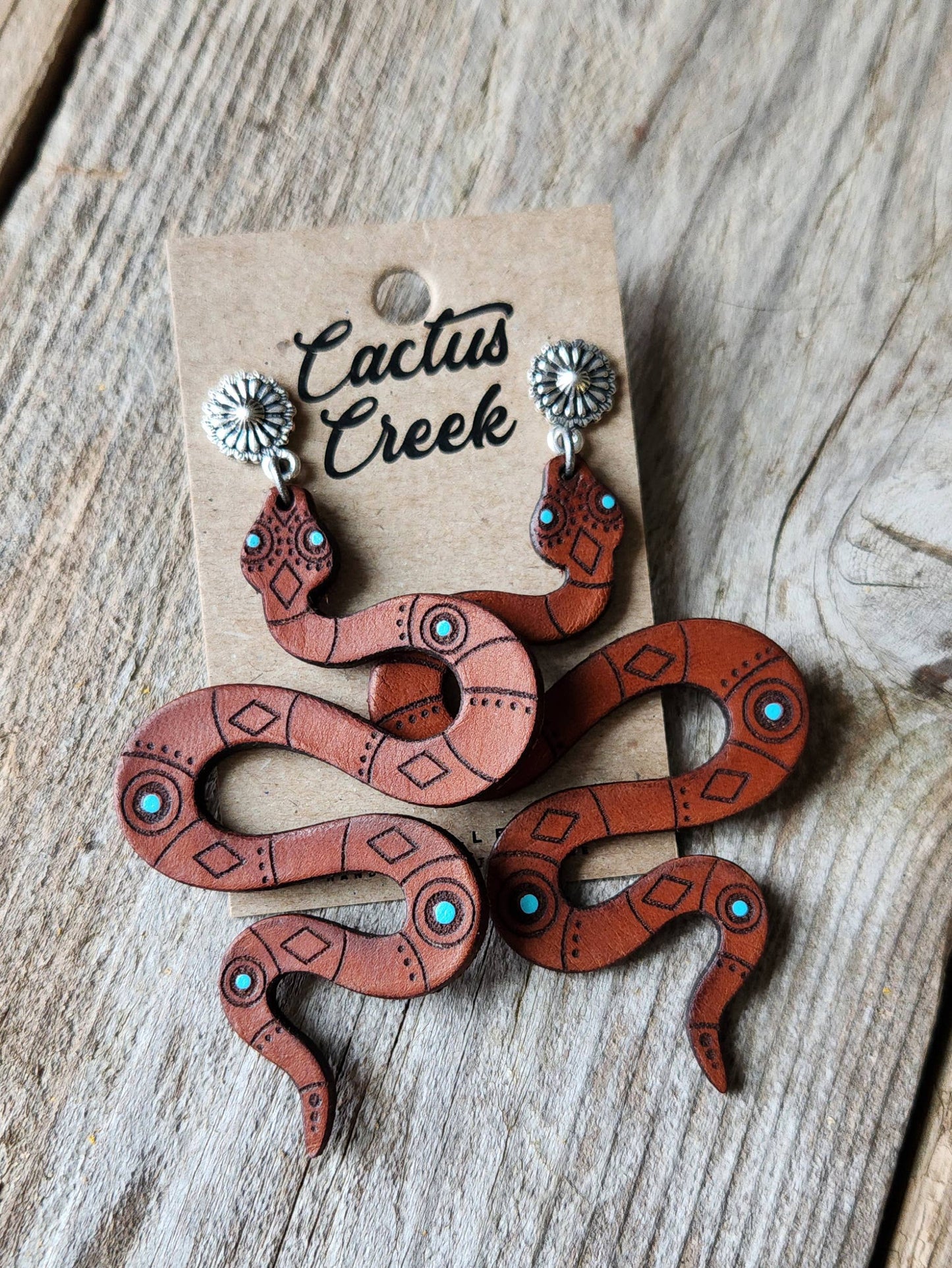 "Josie"  Handmade Tooled Leather Snake Earrings