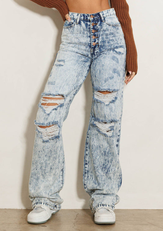 Wide Leg Acid Wash Jeans High Rise