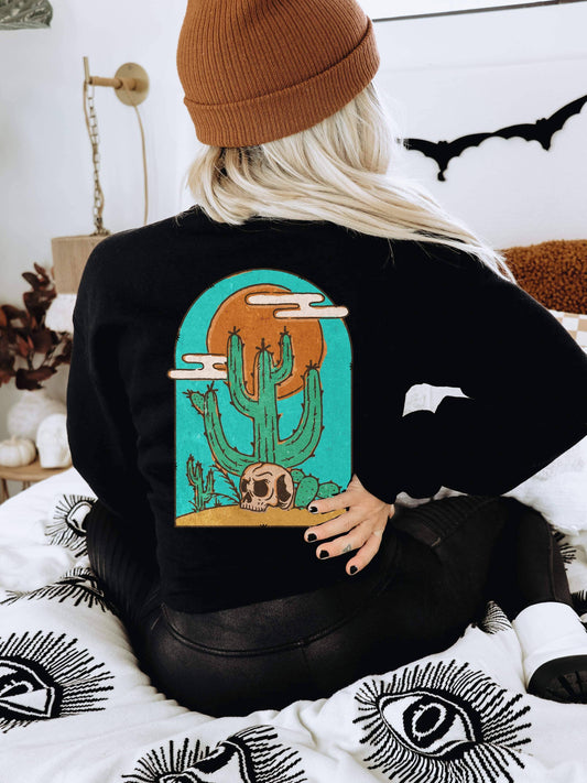 Western skull scenery crewneck sweatshirt