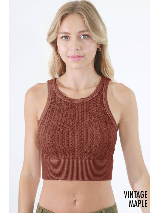 Vintage Cable Knit High Neck Crop Top