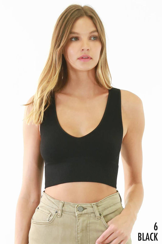 V-Neck Crop Top Solid Black