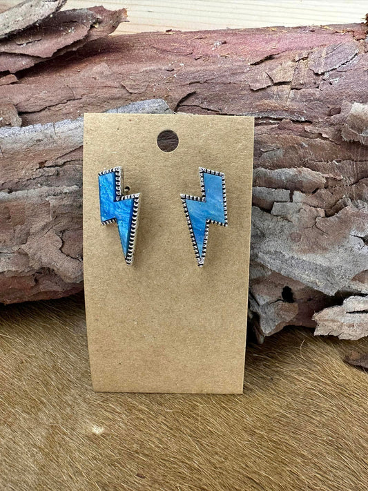 Turquoise Lighting Bolt Stud Earrings