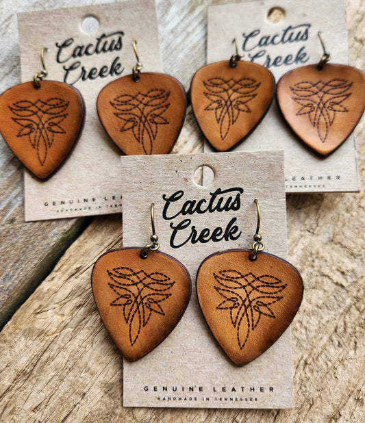 "Nashville"  Handmade Tooled Leather Western Earrings