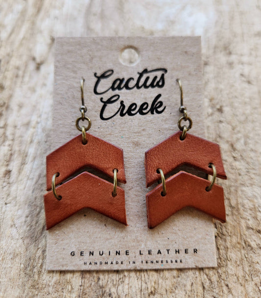 "Rey" Distressed Leather Chevron Earrings